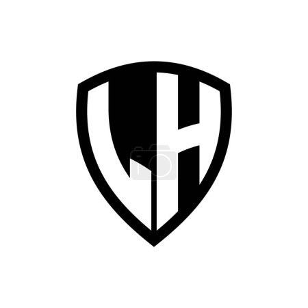 LH monogram logo with bold letters shield shape with black and white color design template