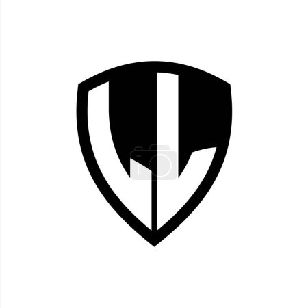 Logotipo del monograma LL con forma de escudo de letras en negrita con plantilla de diseño de color blanco y negro