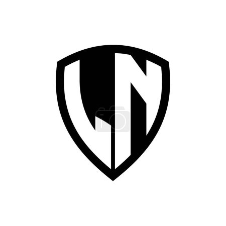 Logo monograma LN con forma de escudo de letras negrita con plantilla de diseño de color blanco y negro