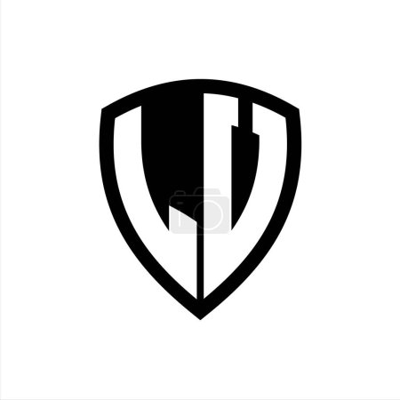 Foto de Logotipo del monograma LV con forma de escudo de letras en negrita con plantilla de diseño de color blanco y negro - Imagen libre de derechos