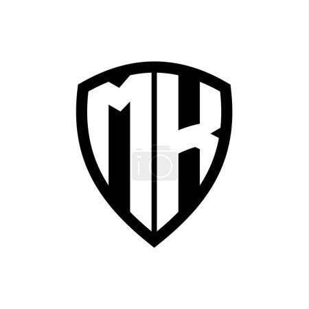 Téléchargez les photos : Logo monogramme MK avec lettres audacieuses forme de bouclier avec modèle de conception de couleur noir et blanc - en image libre de droit