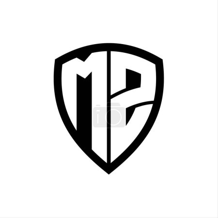 MZ monogram logo with bold letters shield shape with black and white color design template