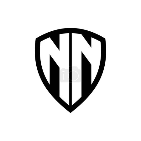 Logo monogramme NN avec lettres en gras forme de bouclier avec modèle de conception de couleur noir et blanc