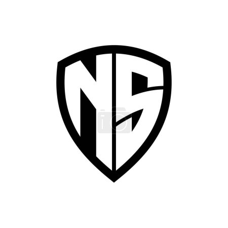 NS monogram logo with bold letters shield shape with black and white color design template