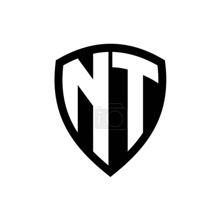 Logo monogramme NT avec lettres en gras forme de bouclier avec modèle de conception de couleur noir et blanc