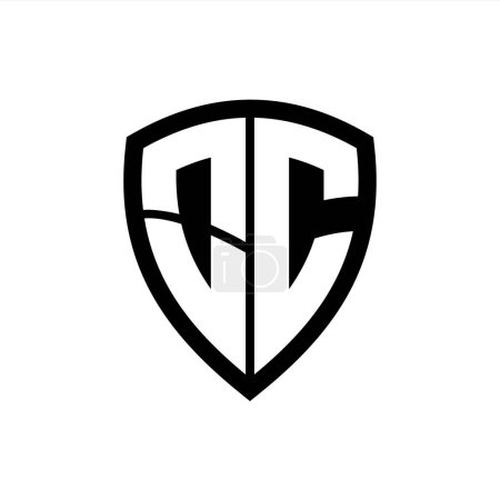 Logo OC monograma con forma de escudo de letras en negrita con plantilla de diseño de color blanco y negro