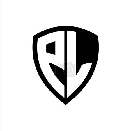 Logo monogramme PL avec lettres en gras forme de bouclier avec modèle de conception de couleur noir et blanc