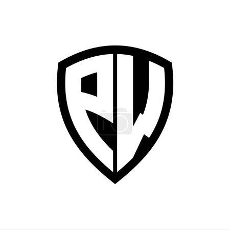 PW monogram logo with bold letters shield shape with black and white color design template