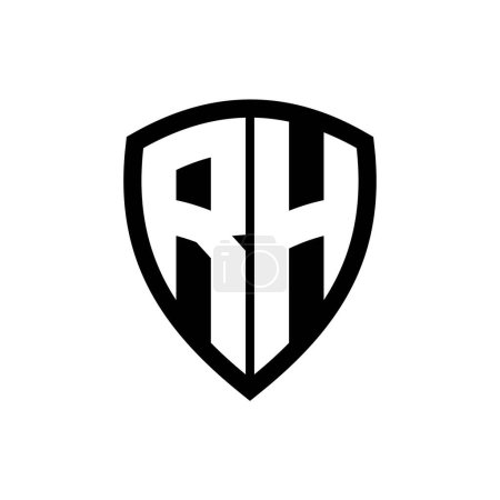 Logotipo de monograma RH con forma de escudo de letras en negrita con plantilla de diseño de color blanco y negro
