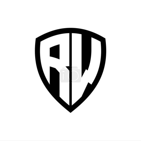 Logo monogramme RW avec lettres audacieuses forme de bouclier avec modèle de conception de couleur noir et blanc