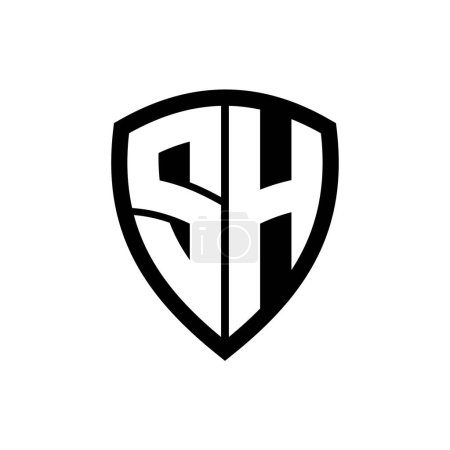 SH monogram logo with bold letters shield shape with black and white color design template