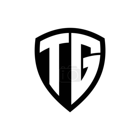 Logo monogramme TG avec lettres audacieuses forme de bouclier avec modèle de conception de couleur noir et blanc