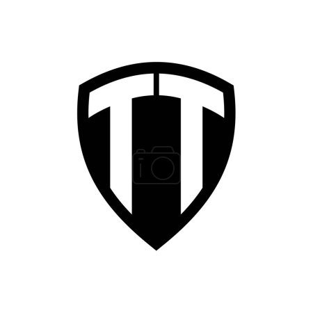 Logo monogramme TT avec lettres audacieuses forme de bouclier avec modèle de conception de couleur noir et blanc