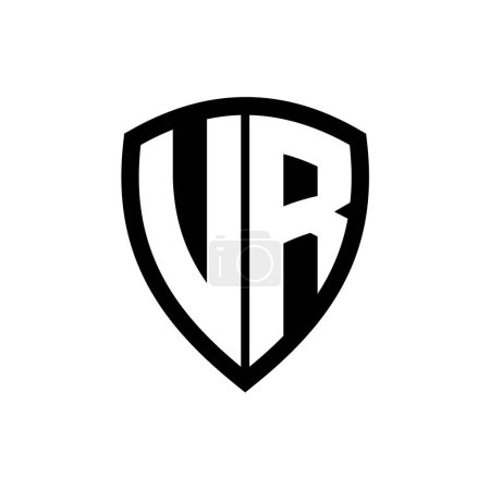 Logo monograma UR con forma de escudo de letras en negrita con plantilla de diseño de color blanco y negro