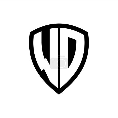 Logo monogramme WD avec lettres audacieuses forme de bouclier avec modèle de conception de couleur noir et blanc