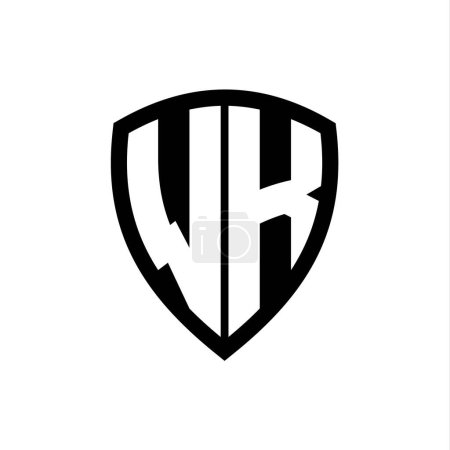 WK monogram logo with bold letters shield shape with black and white color design template