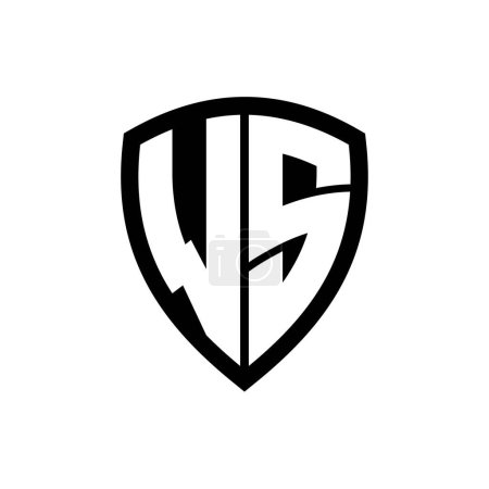 Logo monograma WS con forma de escudo de letras en negrita con plantilla de diseño de color blanco y negro