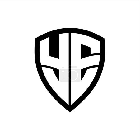 Logo monogramme YE avec lettres en gras forme de bouclier avec modèle de conception de couleur noir et blanc