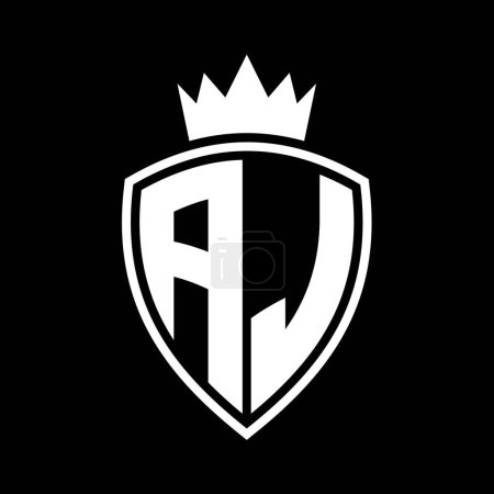 AJ Letter fettes Monogramm mit Schild und Krone Umrissform mit schwarz-weißer Farbdesign-Vorlage