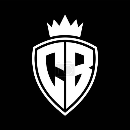 CB Letter bold monogram with shield and crown outline shape with black and white color design template