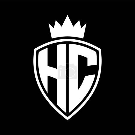 HC Letter bold monogram with shield and crown outline shape with black and white color design template