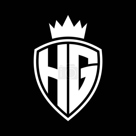 HG Letter fett Monogramm mit Schild und Krone Umrissform mit schwarz-weißer Farbdesign-Vorlage