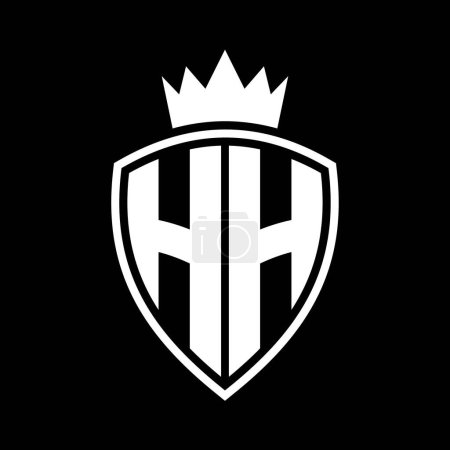 HH Letter bold monogram with shield and crown outline shape with black and white color design template