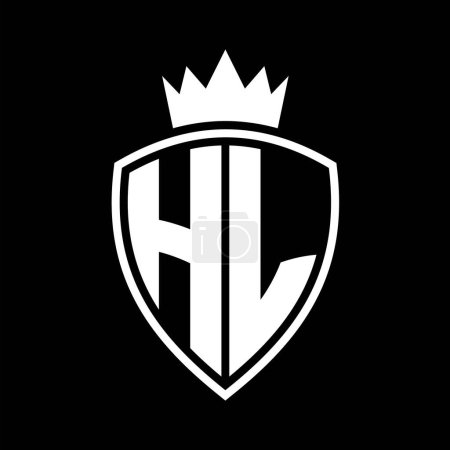 HL Letter bold monogram with shield and crown outline shape with black and white color design template