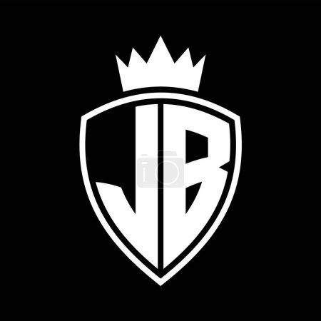 JB Letter bold monogram with shield and crown outline shape with black and white color design template