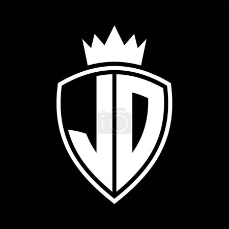 Foto de Monograma en negrita JD Letter con forma de escudo y contorno de corona con plantilla de diseño de color blanco y negro - Imagen libre de derechos