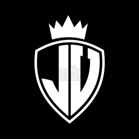 JV Carta monograma en negrita con forma de escudo y contorno de corona con plantilla de diseño de color blanco y negro