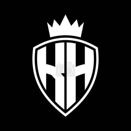 KH Lettre monogramme gras avec bouclier et forme de contour de la couronne avec modèle de conception de couleur noir et blanc