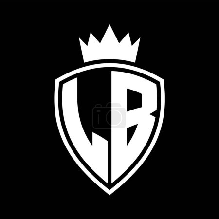 LB Carta en negrita monograma con escudo y forma de contorno de corona con plantilla de diseño de color blanco y negro