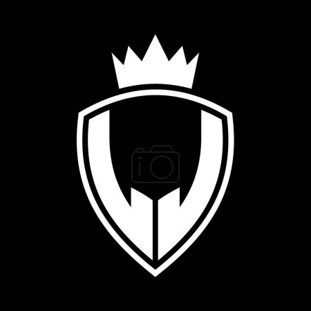 Photo for LJ Letter bold monogram with shield and crown outline shape with black and white color design template - Royalty Free Image