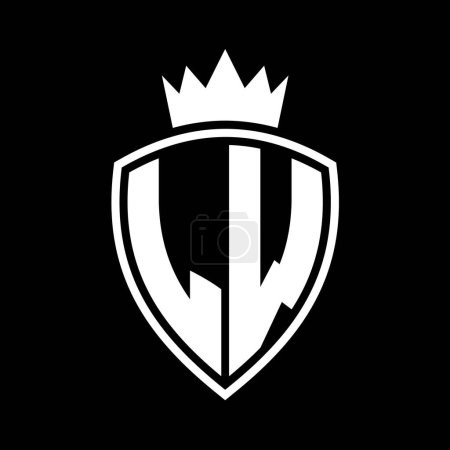 LW Carta monograma en negrita con forma de escudo y contorno de corona con plantilla de diseño de color blanco y negro