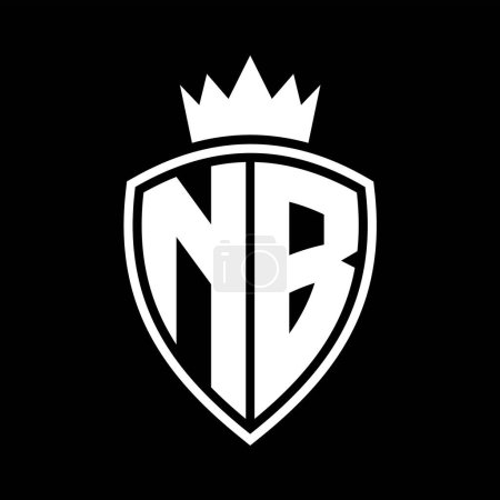 NB Carta en negrita monograma con escudo y forma de contorno de corona con plantilla de diseño de color blanco y negro