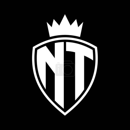 NT Letter bold monogram with shield and crown outline shape with black and white color design template