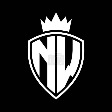 NW Carta monograma en negrita con escudo y forma de contorno de corona con plantilla de diseño de color blanco y negro