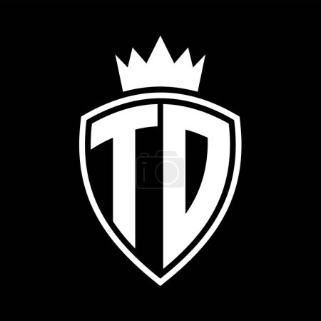 TD Letter fett Monogramm mit Schild und Krone Umrissform mit schwarz-weißer Farbdesign-Vorlage