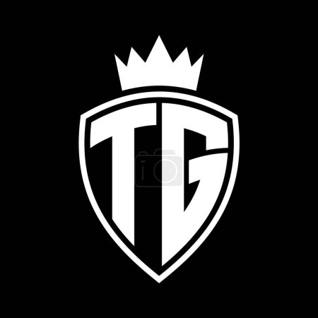 TG Letter bold monogram with shield and crown outline shape with black and white color design template