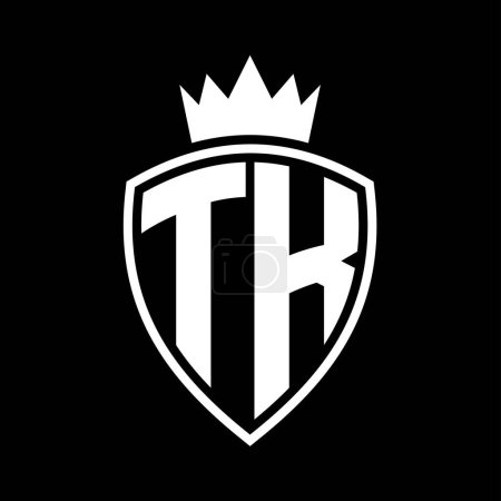 TK Carta monograma en negrita con forma de escudo y contorno de corona con plantilla de diseño de color blanco y negro