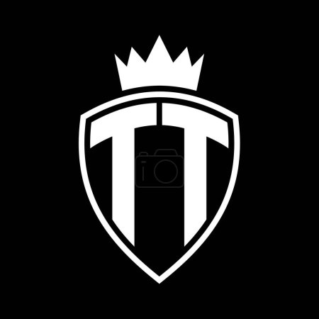 TT Letter bold monogram with shield and crown outline shape with black and white color design template