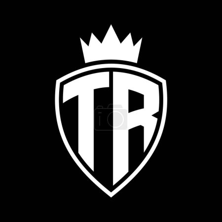 TR Letter bold monogram with shield and crown outline shape with black and white color design template