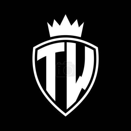 TW Letter fettes Monogramm mit Schild und Krone Umrissform mit schwarz-weißer Farbdesign-Vorlage