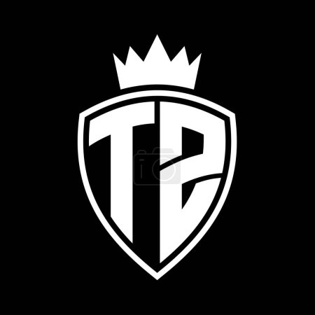 TZ Lettre monogramme gras avec bouclier et forme de contour de la couronne avec modèle de conception de couleur noir et blanc