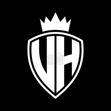 Carta UH en negrita monograma con escudo y forma de contorno de corona con plantilla de diseño de color blanco y negro