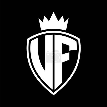 UF Letter bold monogram with shield and crown outline shape with black and white color design template