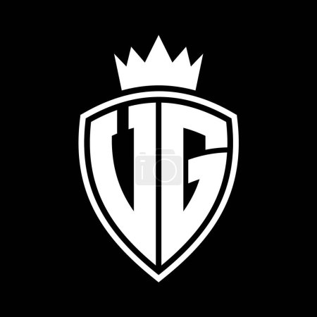 VG Lettre monogramme gras avec bouclier et forme de contour de la couronne avec modèle de conception de couleur noir et blanc