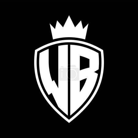 WB Letter bold monogram with shield and crown outline shape with black and white color design template