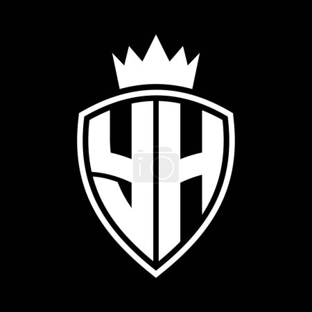 YH Letter fettes Monogramm mit Schild und Krone Umrissform mit schwarz-weißer Farbmustervorlage